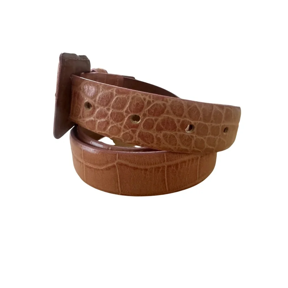 Tanner Italy 90s Leather Belt Croc Embossed Terracotta Pink Square Buckle Sz L